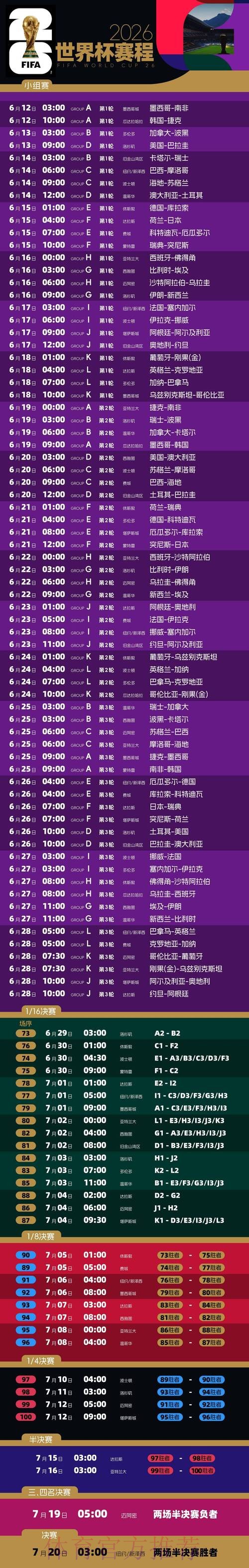 2026世界杯比赛时间今日最新时间表怎么看 2026世界杯比赛时间今日最新时间表怎么看